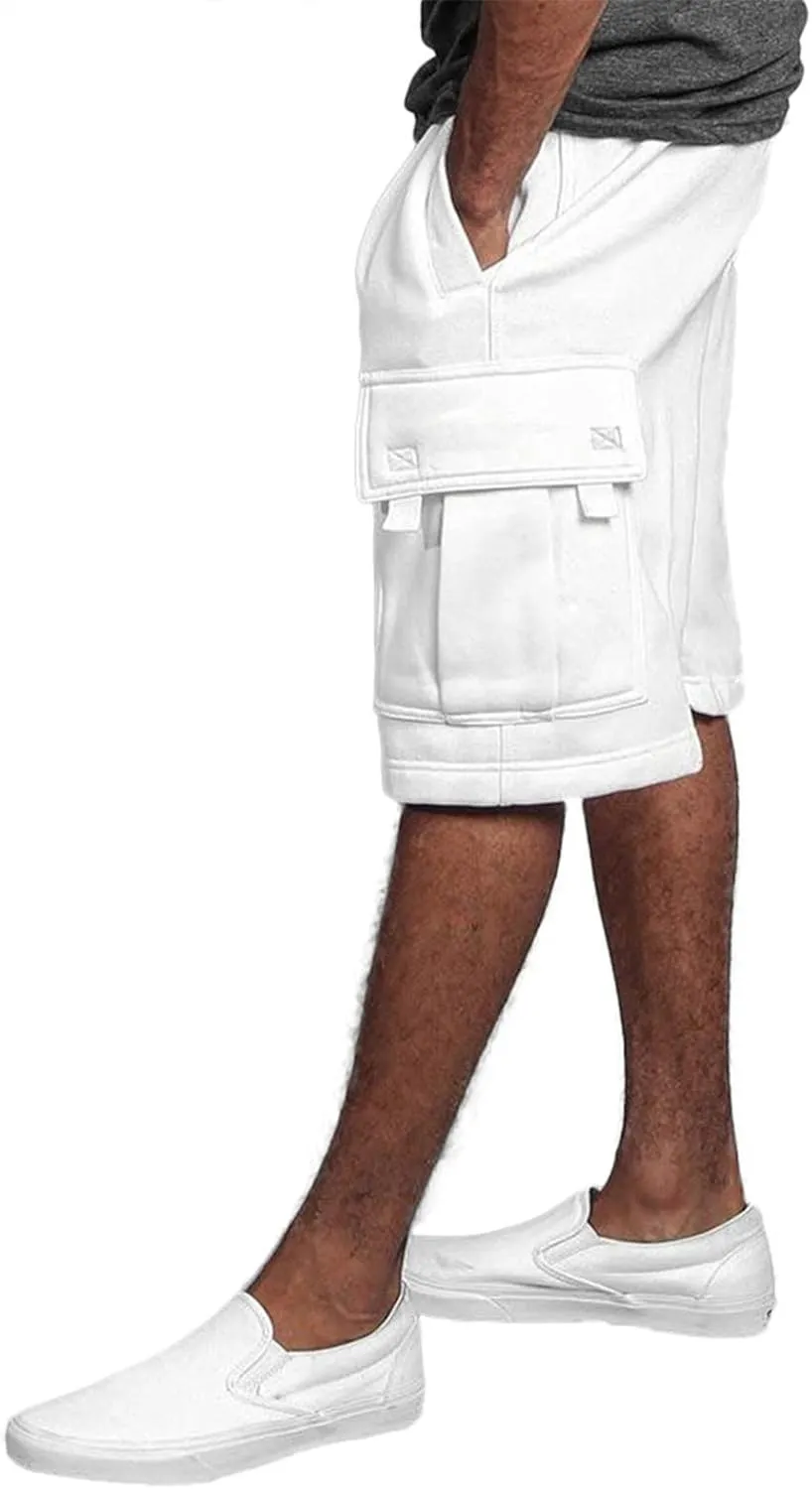 Men's Cotton Cargo Shorts - Drawstring Elastic Waist Relaxed Fit Workout Shorts Lounge Sweat Shorts with Multi-Pockets
