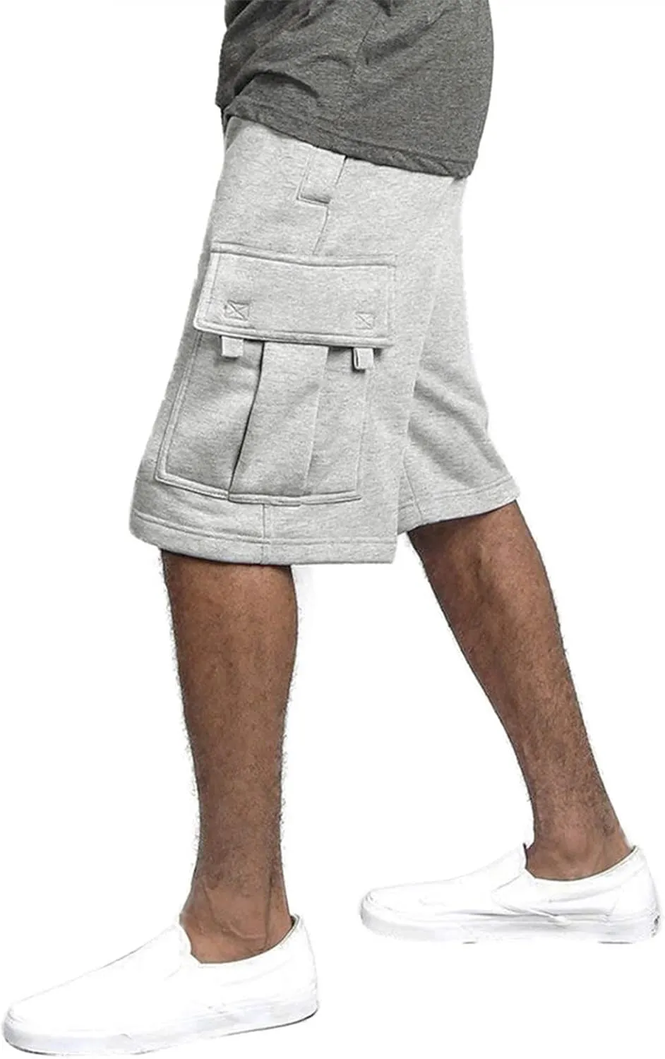 Men's Cotton Cargo Shorts - Drawstring Elastic Waist Relaxed Fit Workout Shorts Lounge Sweat Shorts with Multi-Pockets