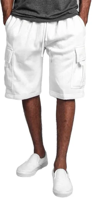 Men's Cotton Cargo Shorts - Drawstring Elastic Waist Relaxed Fit Workout Shorts Lounge Sweat Shorts with Multi-Pockets