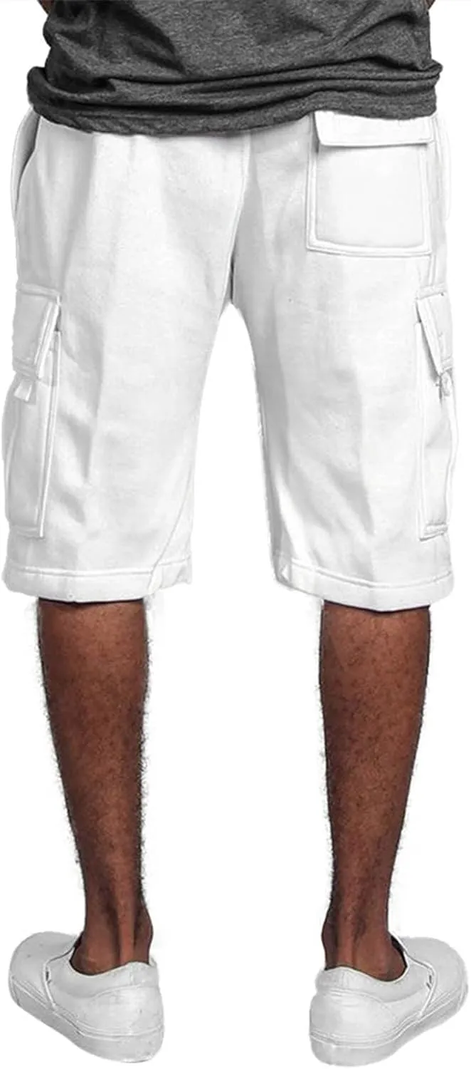 Men's Cotton Cargo Shorts - Drawstring Elastic Waist Relaxed Fit Workout Shorts Lounge Sweat Shorts with Multi-Pockets