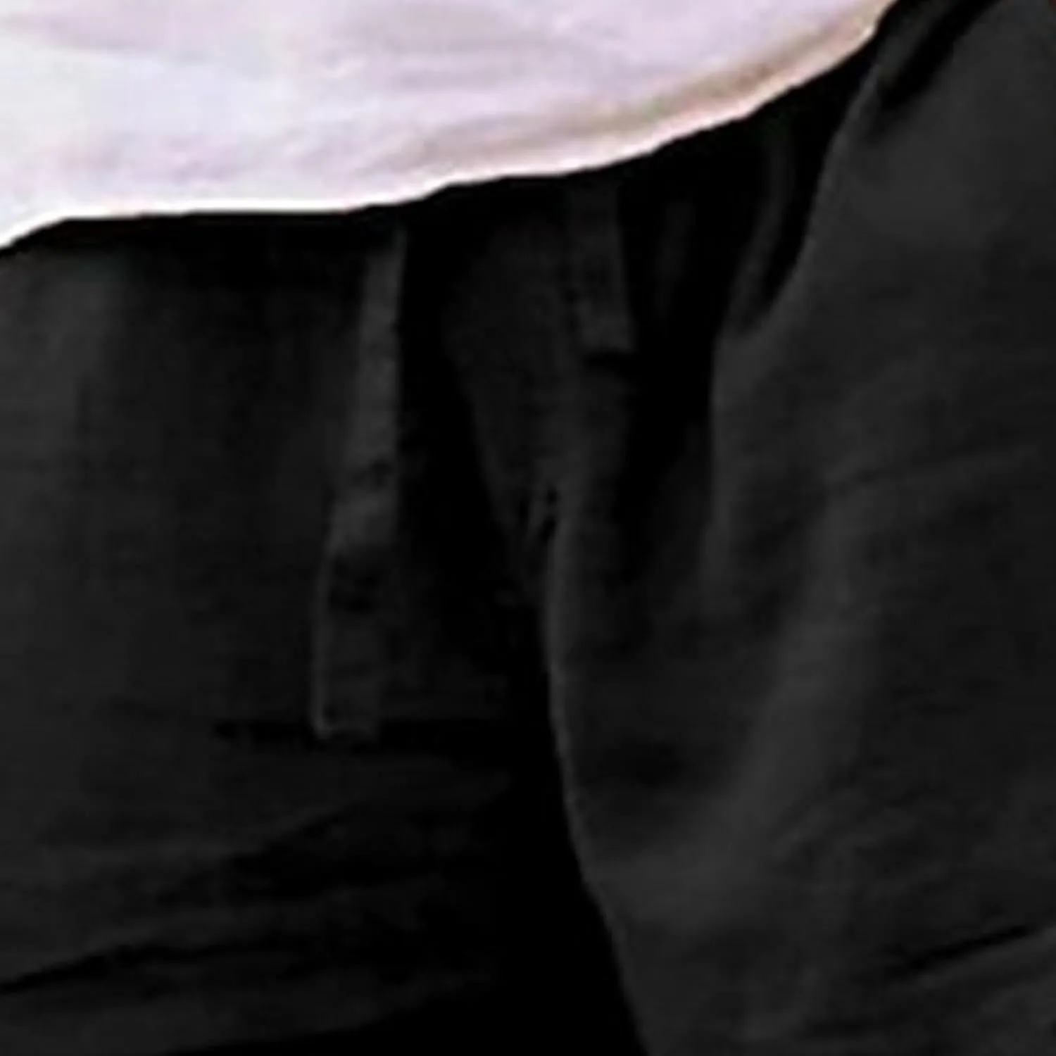 Men's Cotton Linen Elastic Waist Lounge Shorts Solid Beach Golf Shorts with Pockets Casual Drawstring Summer Shorts