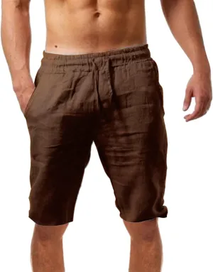 Men's Cotton Linen Shorts 2025 Summer Lightweight Breathable Running Beach SweatShorts Waist Drawstring Lounge Pants