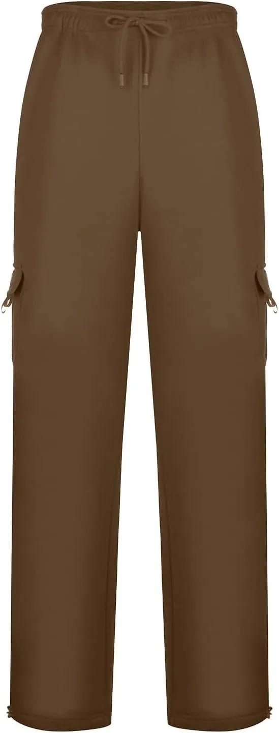 Mens Fleece Cargo Sweatpants Big and Tall Baggy Drawstring Joggers Plus Size Loose Stretch Waist Straight Atheltic Pants