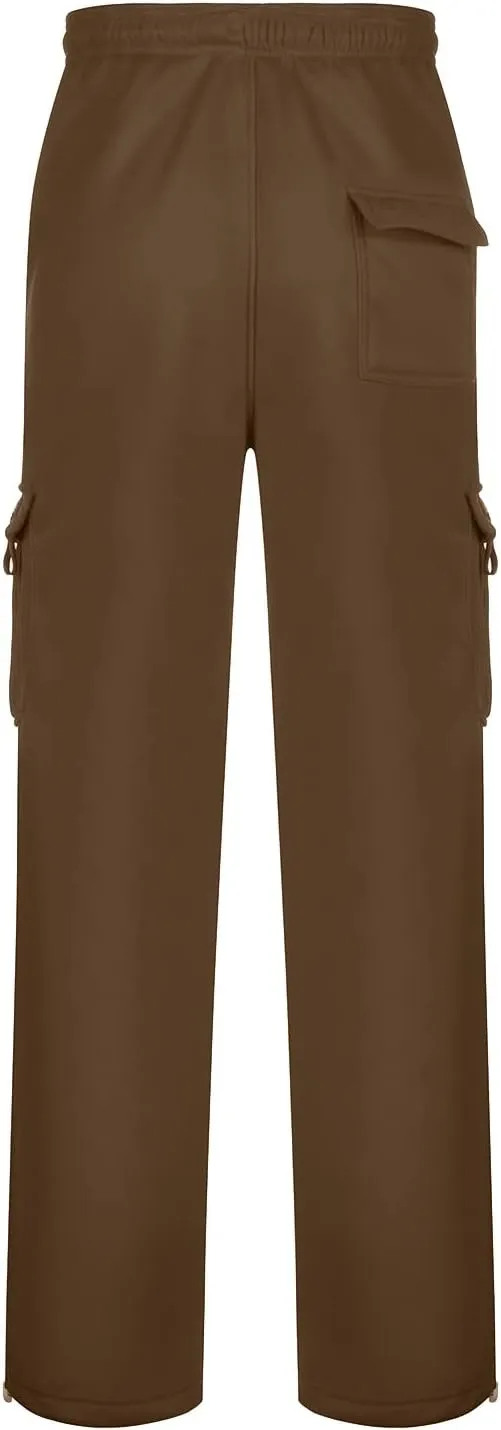 Mens Fleece Cargo Sweatpants Big and Tall Baggy Drawstring Joggers Plus Size Loose Stretch Waist Straight Atheltic Pants