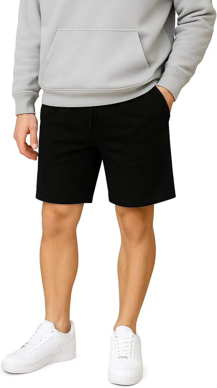 Mens Fleece Shorts with Pockets - 9 Oz Relaxed Fit Men's Sweat Shorts with Secure Draw Cords