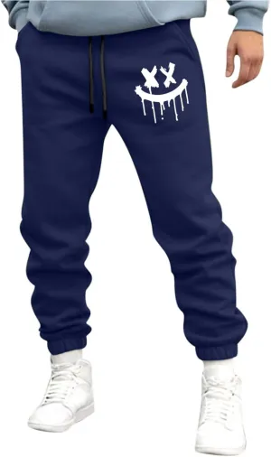 Men's Fleece Sweatpants Joggers Smiley Face Print Sweat Pants Jogger Athletic Trousers with Pockets