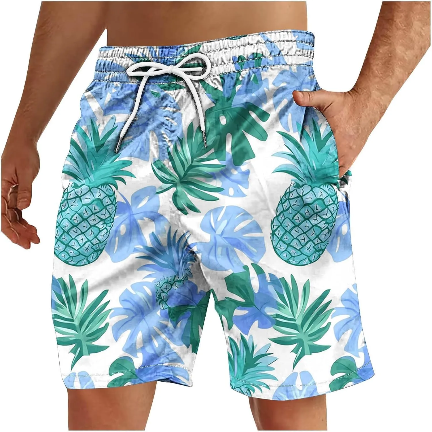 Men's Flower Flat Front Beach Shorts Casual Aloha Hawaiian Shorts Quick Dry Swim Trunks Summer Surf Board Shorts