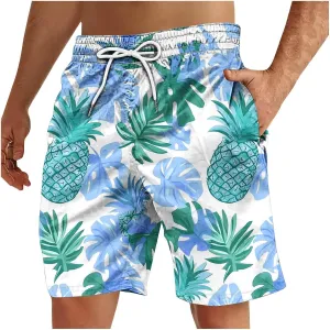 Men's Flower Flat Front Beach Shorts Casual Aloha Hawaiian Shorts Quick Dry Swim Trunks Summer Surf Board Shorts