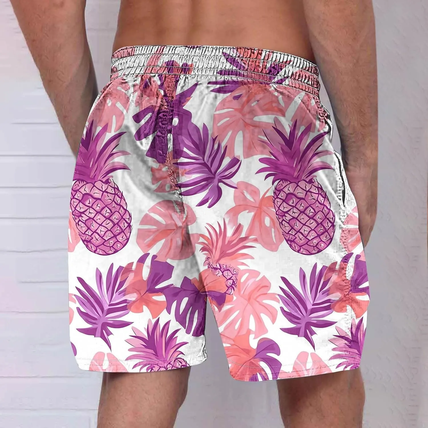 Men's Flower Flat Front Beach Shorts Casual Aloha Hawaiian Shorts Quick Dry Swim Trunks Summer Surf Board Shorts