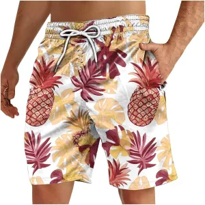 Mens Flower Flat Front Beach Shorts Casual Aloha Hawaiian Shorts Quick Dry Swim Trunks Summer Surf Board Shorts