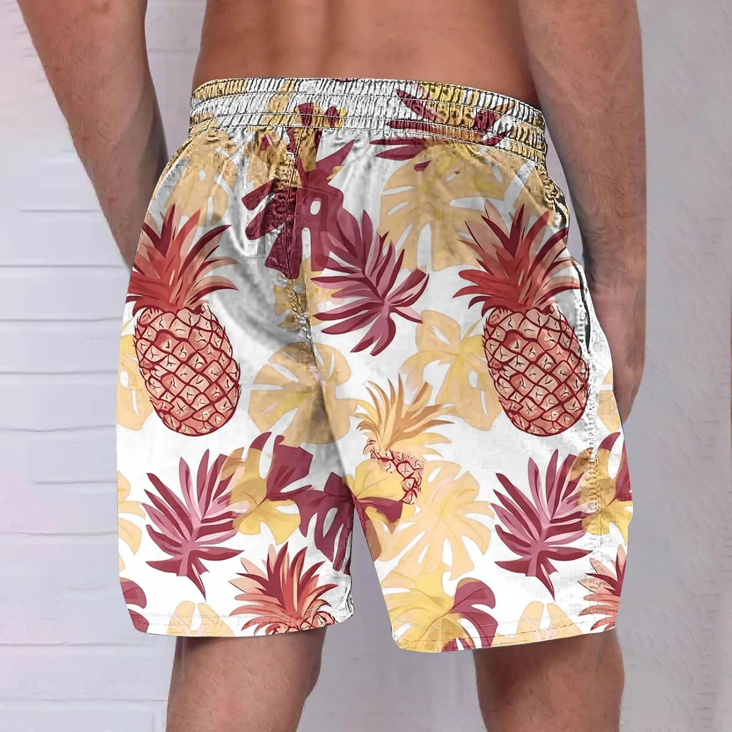 Mens Flower Flat Front Beach Shorts Casual Aloha Hawaiian Shorts Quick Dry Swim Trunks Summer Surf Board Shorts