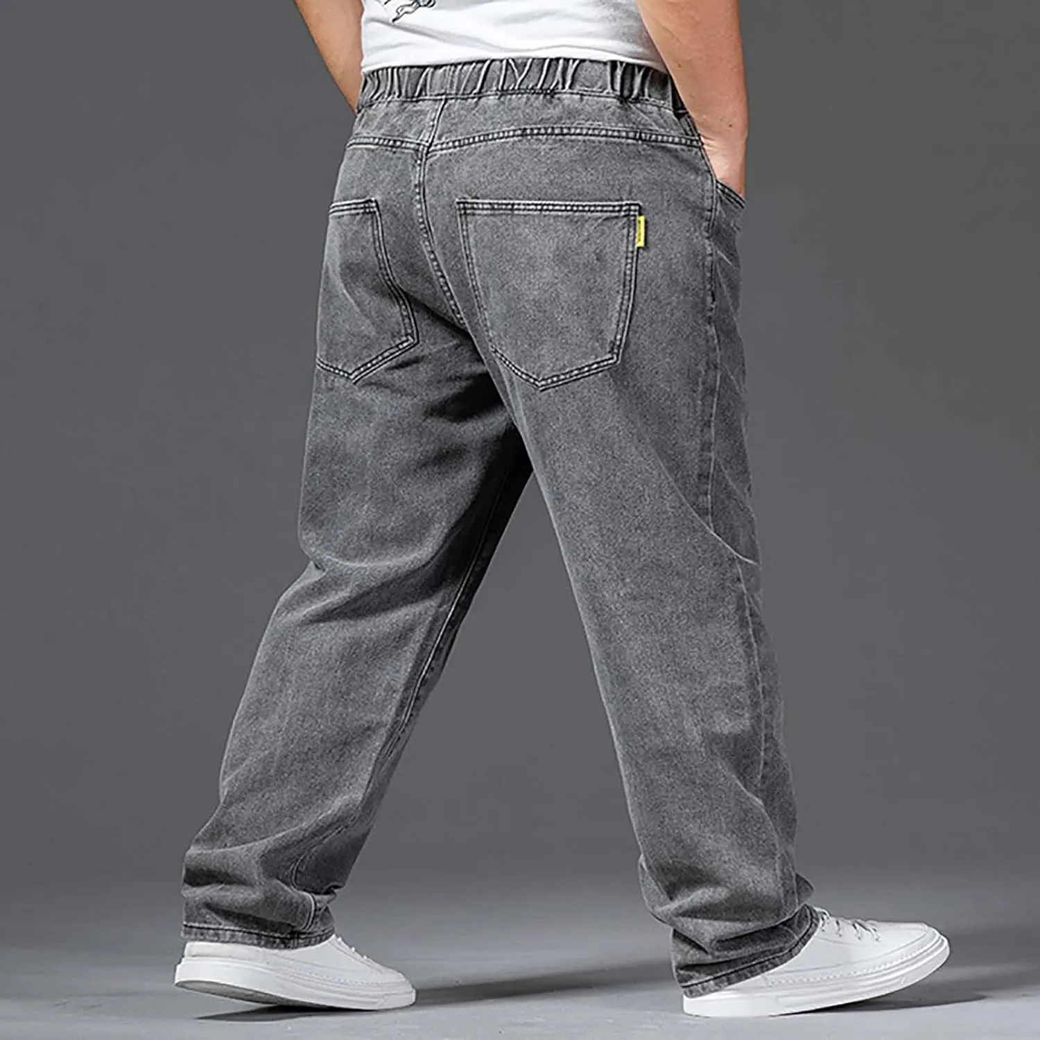Mens Jeans Plus Size Denim Pants Loose Fit Pants Trousers Comfy Straight Leg Pants Drawstring Jean Pants Sweatpants