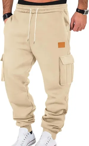 Mens Jogger Sweatpants Open Bottom Warm Fleece Lined Cargo Pants Relaxed Fit Tapered Winter Work Pants with Pockets
