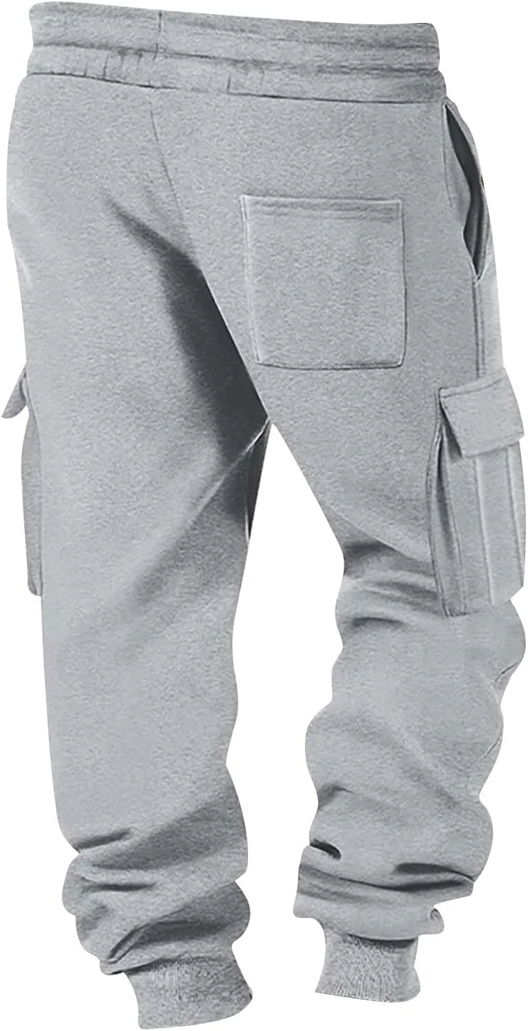 Mens Jogger Sweatpants Open Bottom Warm Fleece Lined Cargo Pants Relaxed Fit Tapered Winter Work Pants with Pockets