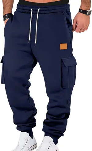 Mens Jogger Sweatpants Open Bottom Warm Fleece Lined Cargo Pants Relaxed Fit Tapered Winter Work Pants with Pockets