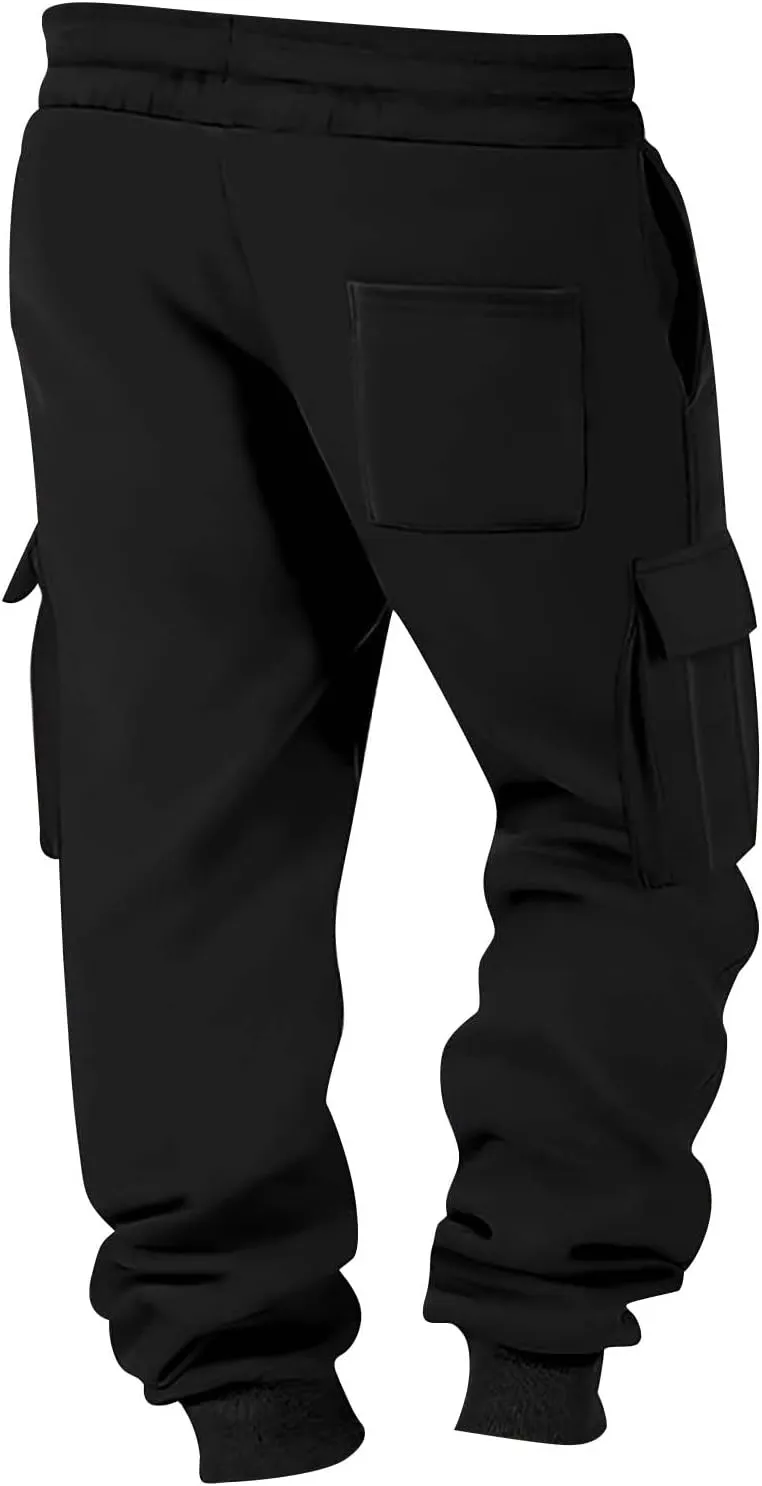 Mens Jogger Sweatpants Open Bottom Warm Fleece Lined Cargo Pants Relaxed Fit Tapered Winter Work Pants with Pockets