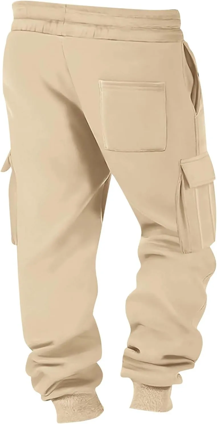 Mens Jogger Sweatpants Open Bottom Warm Fleece Lined Cargo Pants Relaxed Fit Tapered Winter Work Pants with Pockets