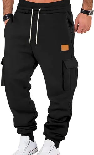 Mens Jogger Sweatpants Open Bottom Warm Fleece Lined Cargo Pants Relaxed Fit Tapered Winter Work Pants with Pockets