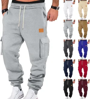 Mens Jogger Sweatpants Open Bottom Warm Fleece Lined Cargo Pants Relaxed Fit Tapered Winter Work Pants with Pockets