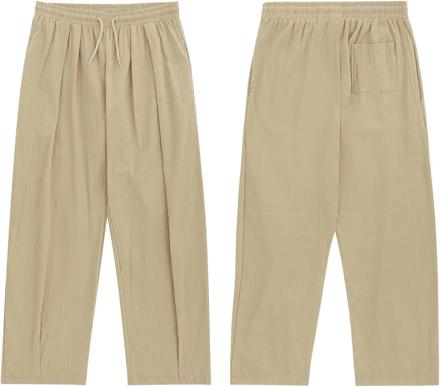 Men's Linen Pants Casual Drawstring Beach Pants Stretch Waist Summer Pants Lightweight Trouser with Pockets