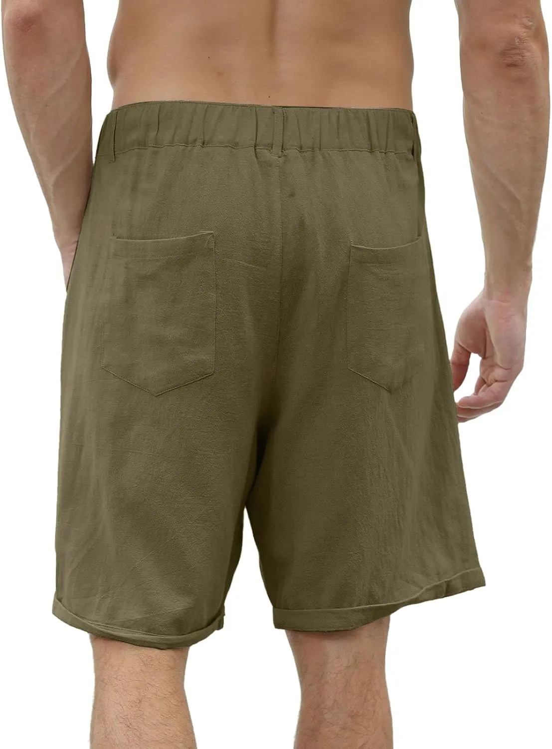 Men's Linen Shorts Casual Business Work Wear Classic Stretch Lightweight Summer Shorts Relaxed Fit Pleated Pants