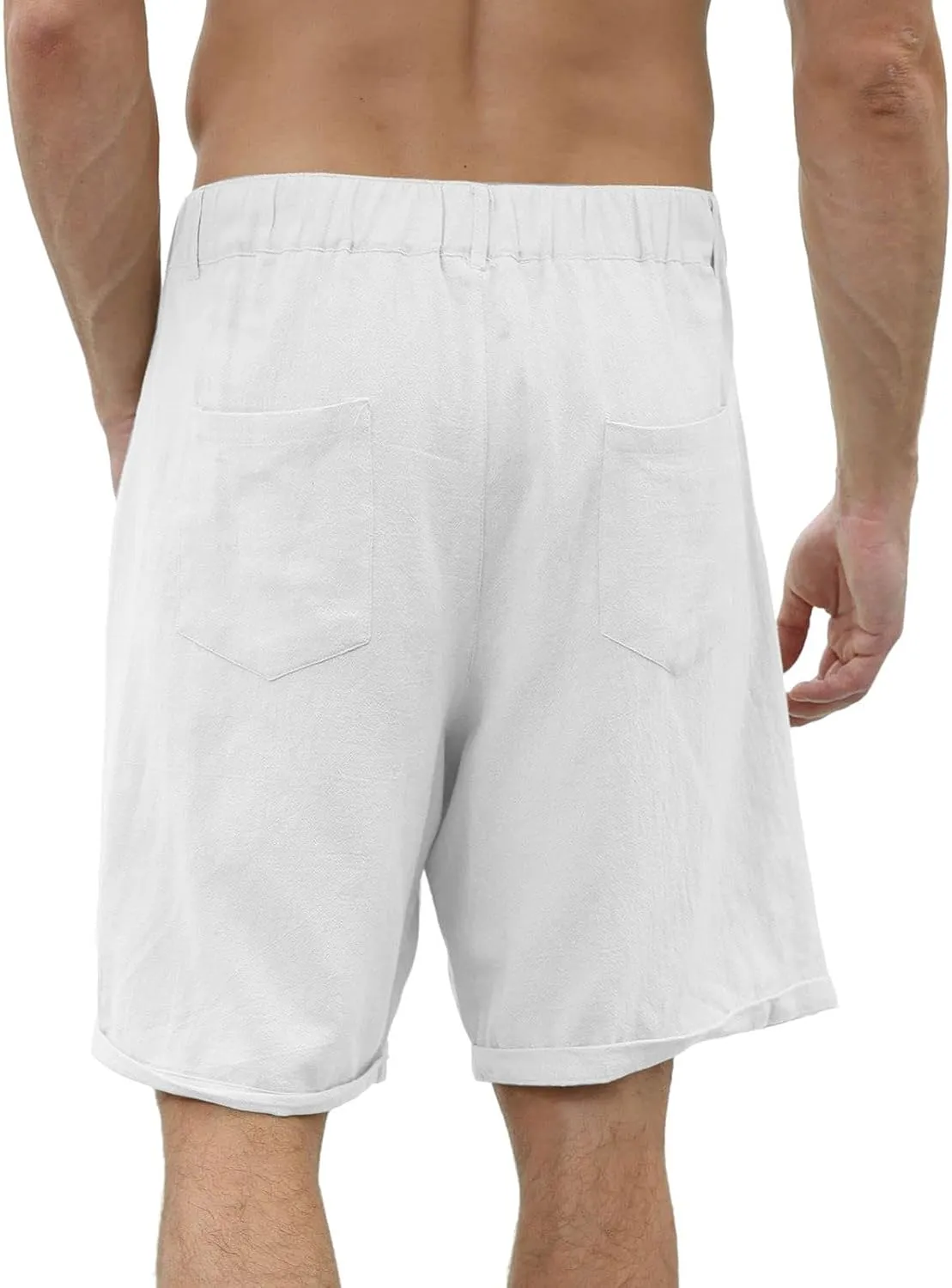 Men's Linen Shorts Casual Business Work Wear Classic Stretch Lightweight Summer Shorts Relaxed Fit Pleated Pants