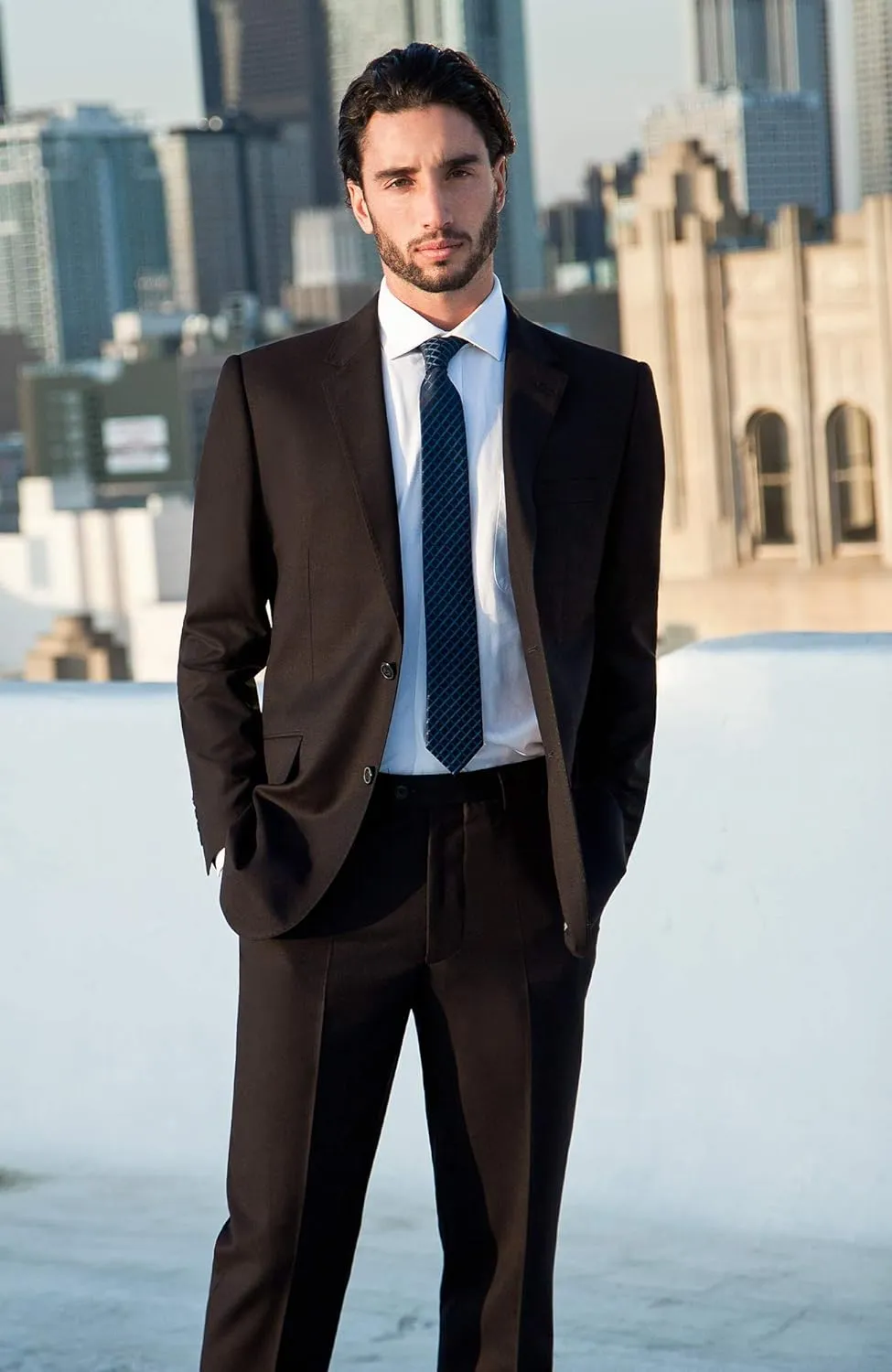 Men's Modern Fit 2 Piece Italian Suit Two Button Wool Blazer & Trousers Smart Party Formal Suits