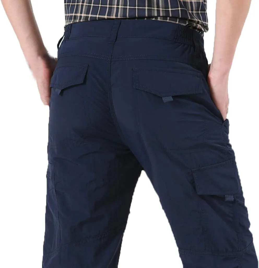 Men's Outdoor Cargo Hiking Pants Non-Belt Lightweight Waterproof Quick Drying Tactical Pants Flat Front Casual Sweatpant