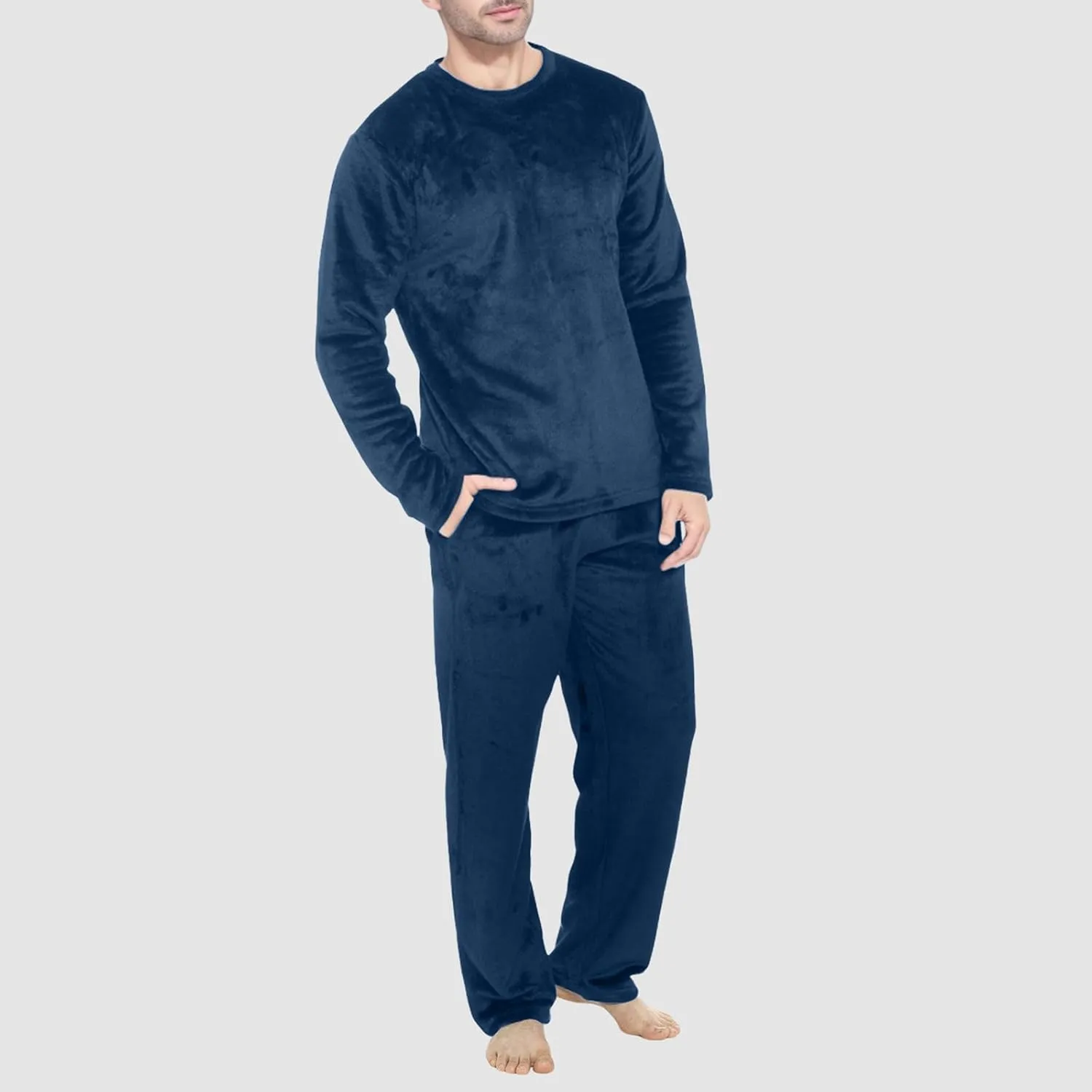 Mens Pajamas Set 2Pc Winter Velvet Fleece Lounge Pants Long Sleeve Sleepwear Soft Casual Comfortable Pjs Loungewear