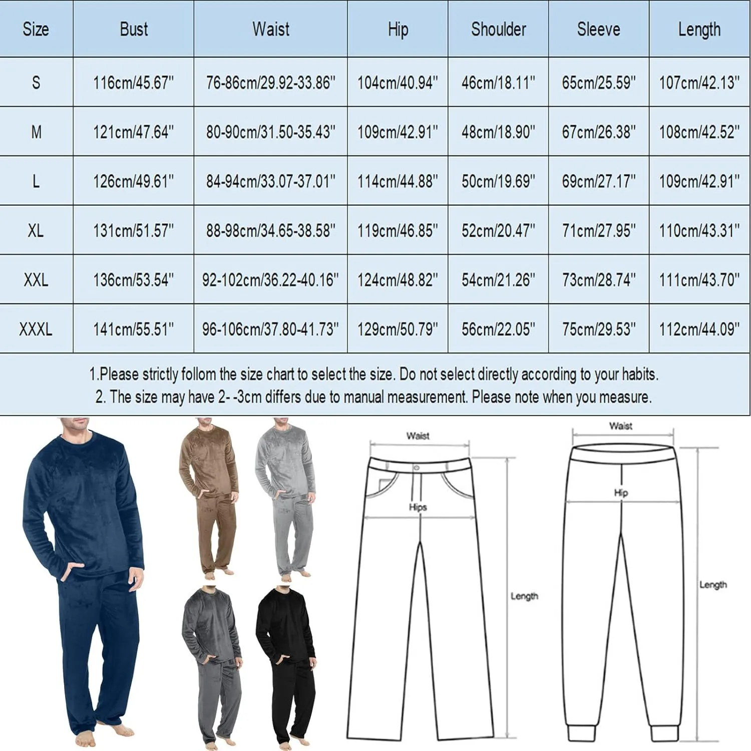Mens Pajamas Set 2Pc Winter Velvet Fleece Lounge Pants Long Sleeve Sleepwear Soft Casual Comfortable Pjs Loungewear