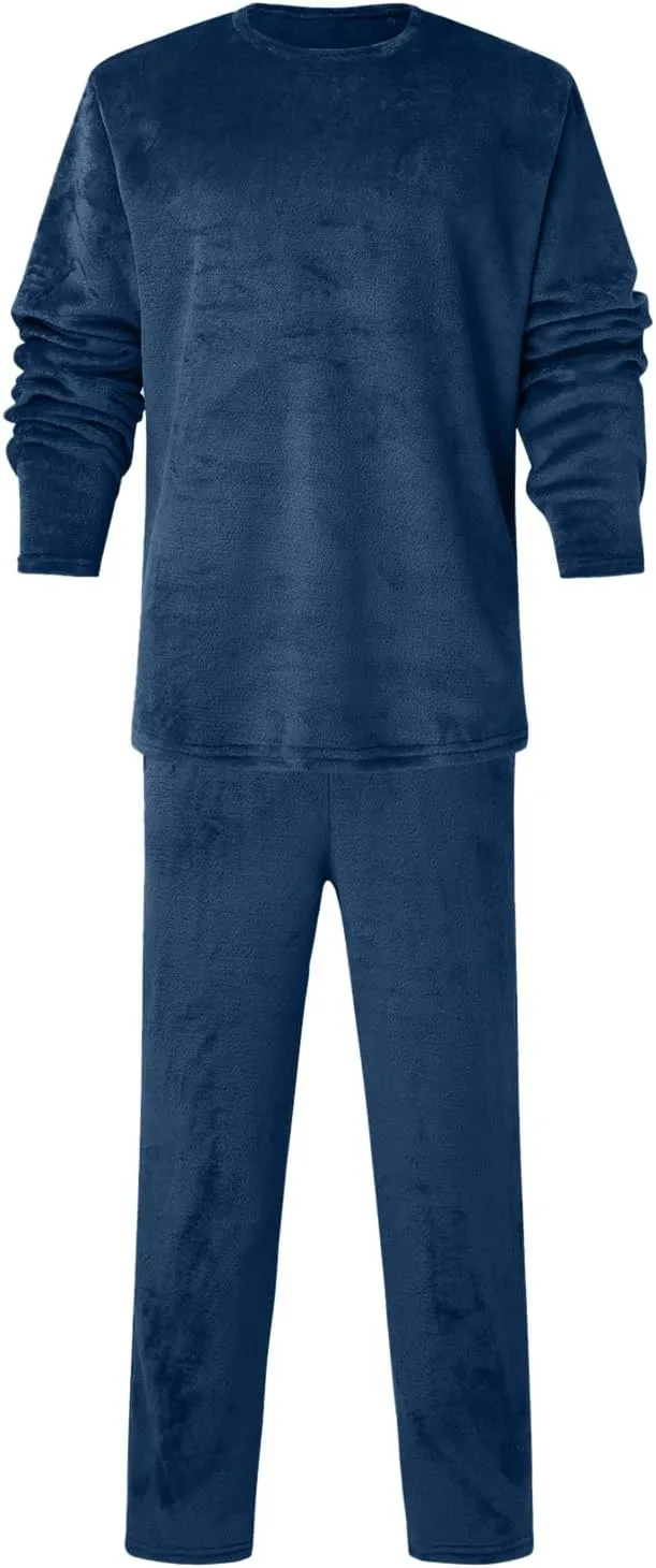 Mens Pajamas Set 2Pc Winter Velvet Fleece Lounge Pants Long Sleeve Sleepwear Soft Casual Comfortable Pjs Loungewear