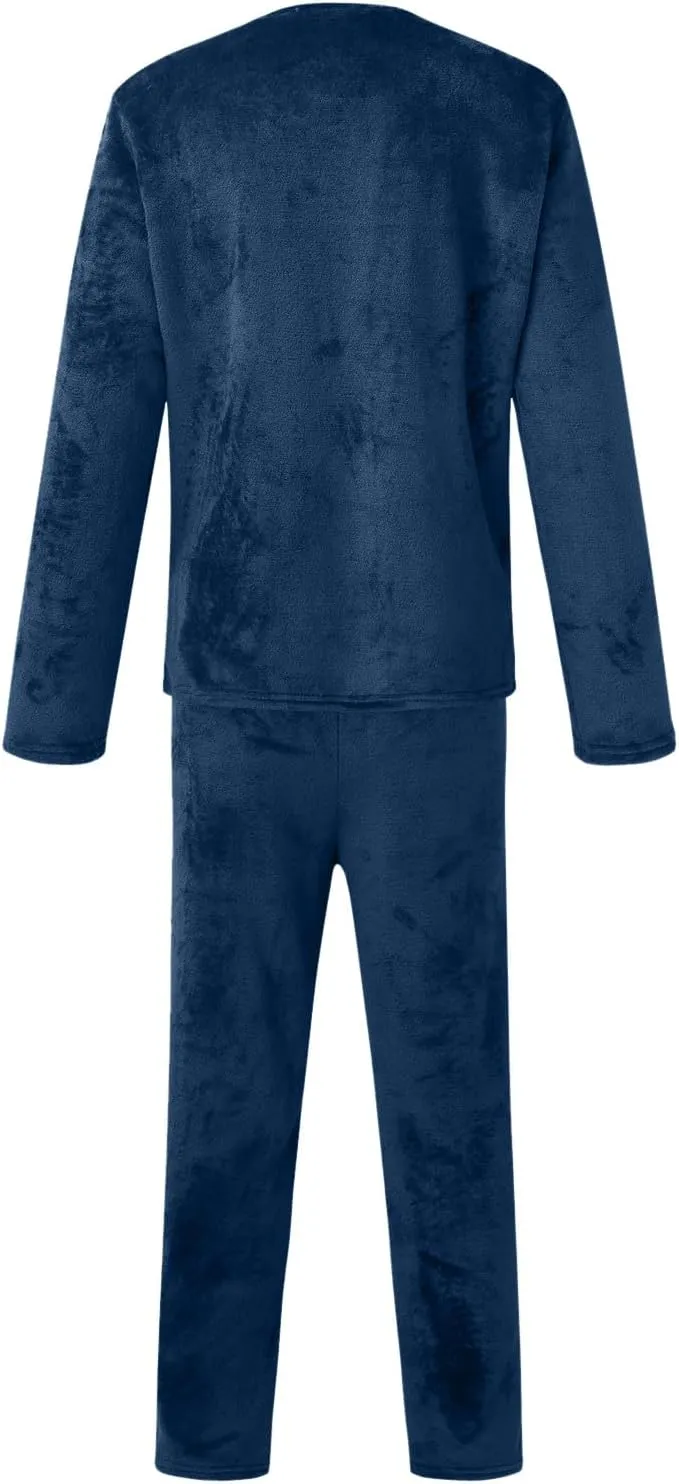 Mens Pajamas Set 2Pc Winter Velvet Fleece Lounge Pants Long Sleeve Sleepwear Soft Casual Comfortable Pjs Loungewear