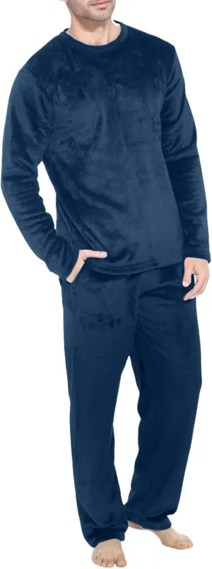 Mens Pajamas Set 2Pc Winter Velvet Fleece Lounge Pants Long Sleeve Sleepwear Soft Casual Comfortable Pjs Loungewear