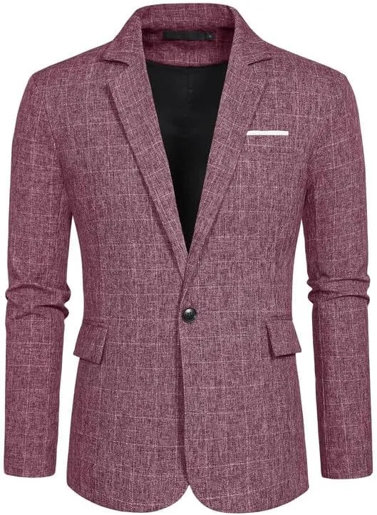 Mens Plaid Blazers Casual Sport Coat 1 Button Suit Jacket Slim Fit Notched Lapel Lightweight Jackets for Daily