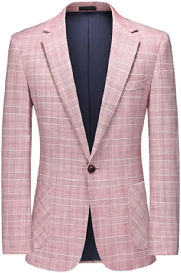 Mens Plaid Blazers Casual Sport Coat 1 Button Suit Jacket Slim Fit Notched Lapel Lightweight Jackets for Daily