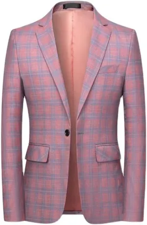 Mens Plaid Blazers Casual Sport Coat 1 Button Suit Jacket Slim Fit Notched Lapel Lightweight Jackets for Daily