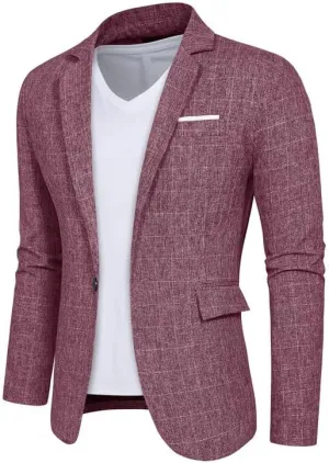 Mens Plaid Blazers Casual Sport Coat 1 Button Suit Jacket Slim Fit Notched Lapel Lightweight Jackets for Daily