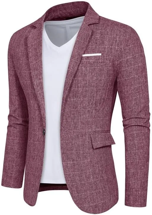 Mens Plaid Blazers Casual Sport Coat 1 Button Suit Jacket Slim Fit Notched Lapel Lightweight Jackets for Daily