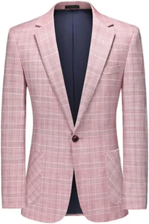 Mens Plaid Blazers Casual Sport Coat 1 Button Suit Jacket Slim Fit Notched Lapel Lightweight Jackets for Daily