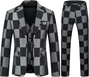 Mens Plaid Suit Slim Fit 3 Pieces Casual Checked Vintage Tuxedo Suit for Men for Wedding Business Party Blazer Pants & Vest