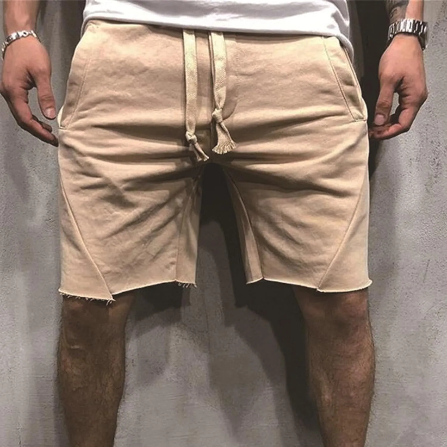 Men's Relaxed Fit Cotton Shorts Casual Lounge Sweat Shorts Elastic Waist Drawstring Summer Beach Shorts with Pockets