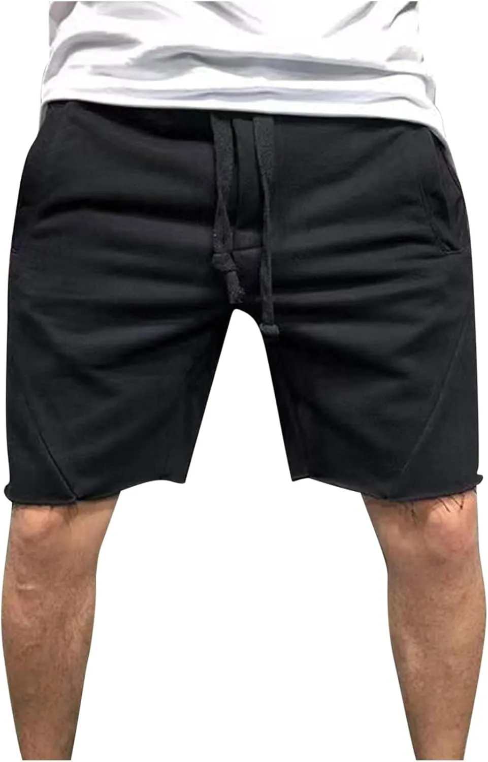 Men's Relaxed Fit Cotton Shorts Casual Lounge Sweat Shorts Elastic Waist Drawstring Summer Beach Shorts with Pockets