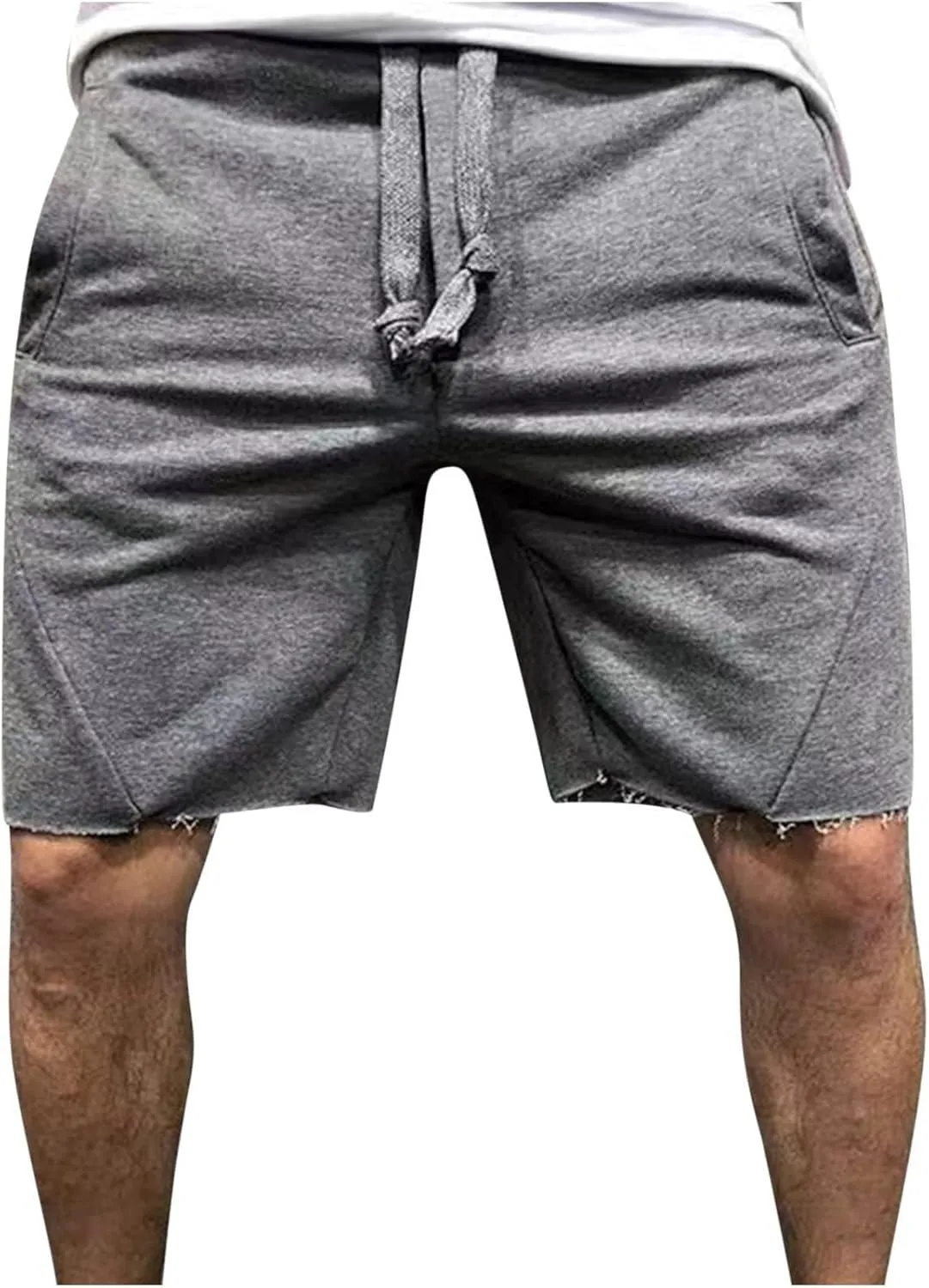 Men's Relaxed Fit Cotton Shorts Casual Lounge Sweat Shorts Elastic Waist Drawstring Summer Beach Shorts with Pockets