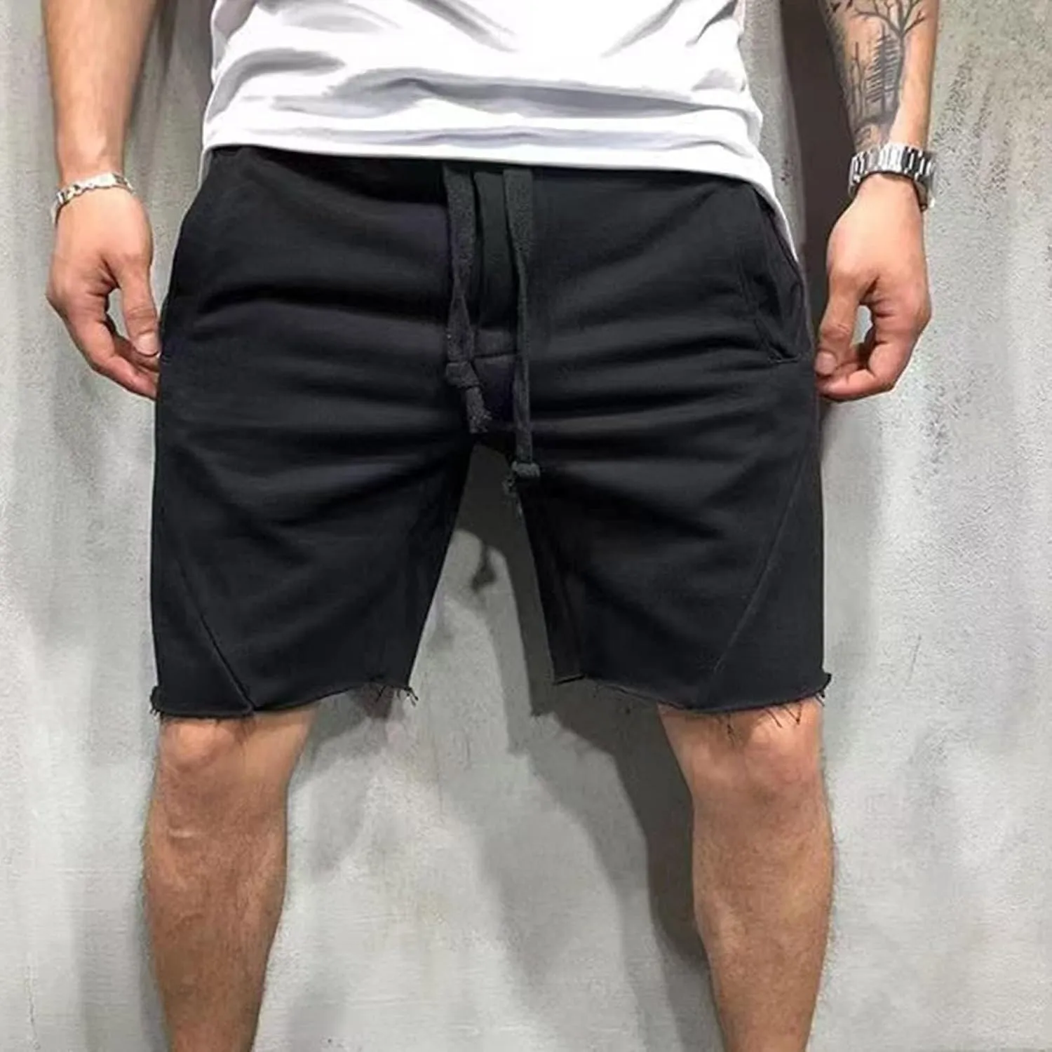 Men's Relaxed Fit Cotton Shorts Casual Lounge Sweat Shorts Elastic Waist Drawstring Summer Beach Shorts with Pockets