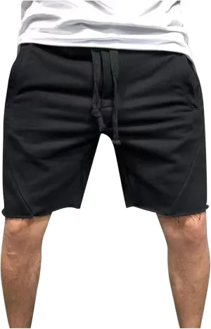 Men's Relaxed Fit Cotton Shorts Casual Lounge Sweat Shorts Elastic Waist Drawstring Summer Beach Shorts with Pockets