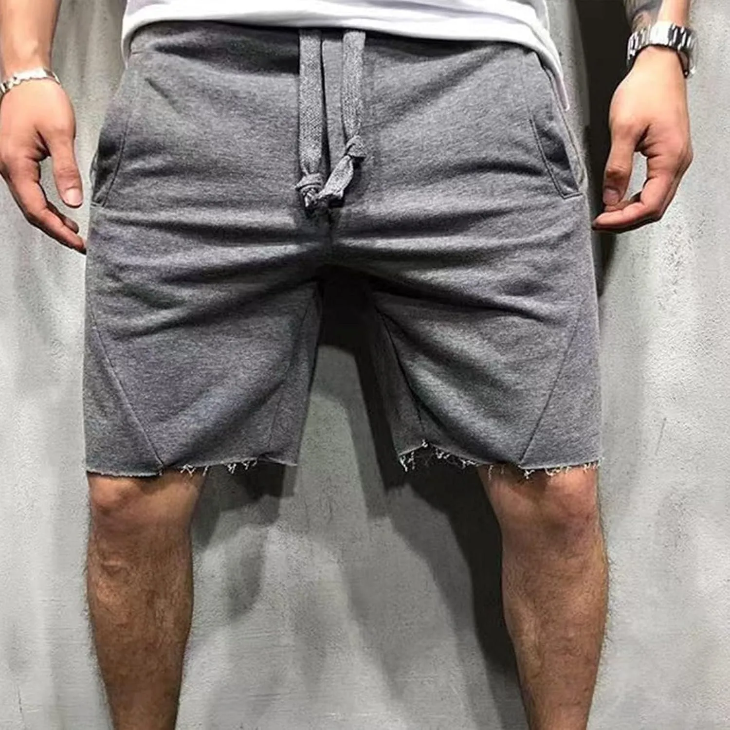 Men's Relaxed Fit Cotton Shorts Casual Lounge Sweat Shorts Elastic Waist Drawstring Summer Beach Shorts with Pockets