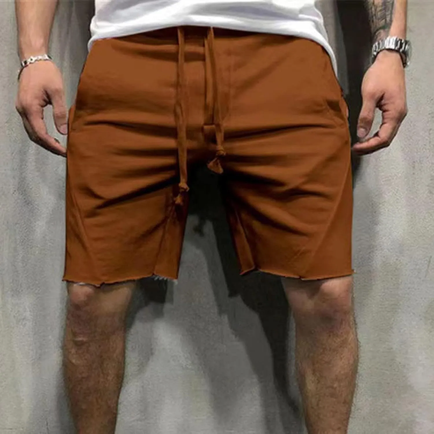 Men's Relaxed Fit Cotton Shorts Casual Lounge Sweat Shorts Elastic Waist Drawstring Summer Beach Shorts with Pockets