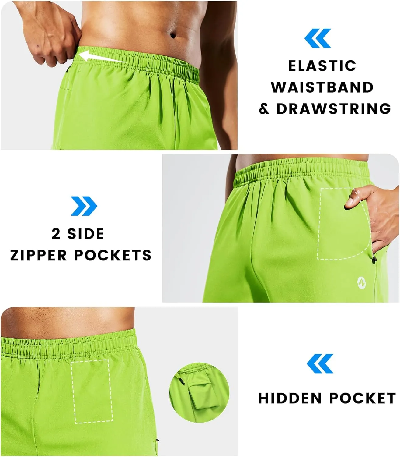 Men’s Running Athletic Shorts with Zipper Pockets 5 in Inseam Linerless Dry Fit Workout Gym Shorts