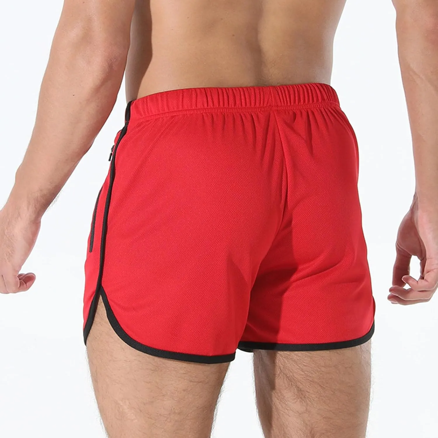 Men's Running Shorts Drawstring Bodybuilding Short Breathing Quick Dry Workout Training Pants with Zipper Pockets