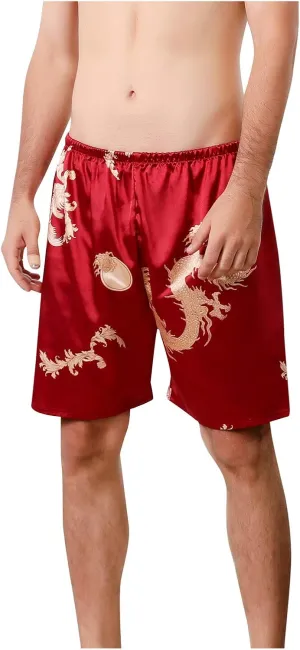 Mens Satin Boxer Shorts Sleepwear Elastic Waist Lounge Fashion Print Satin Pajama Bottom Underwear Silk Sleep Shorts